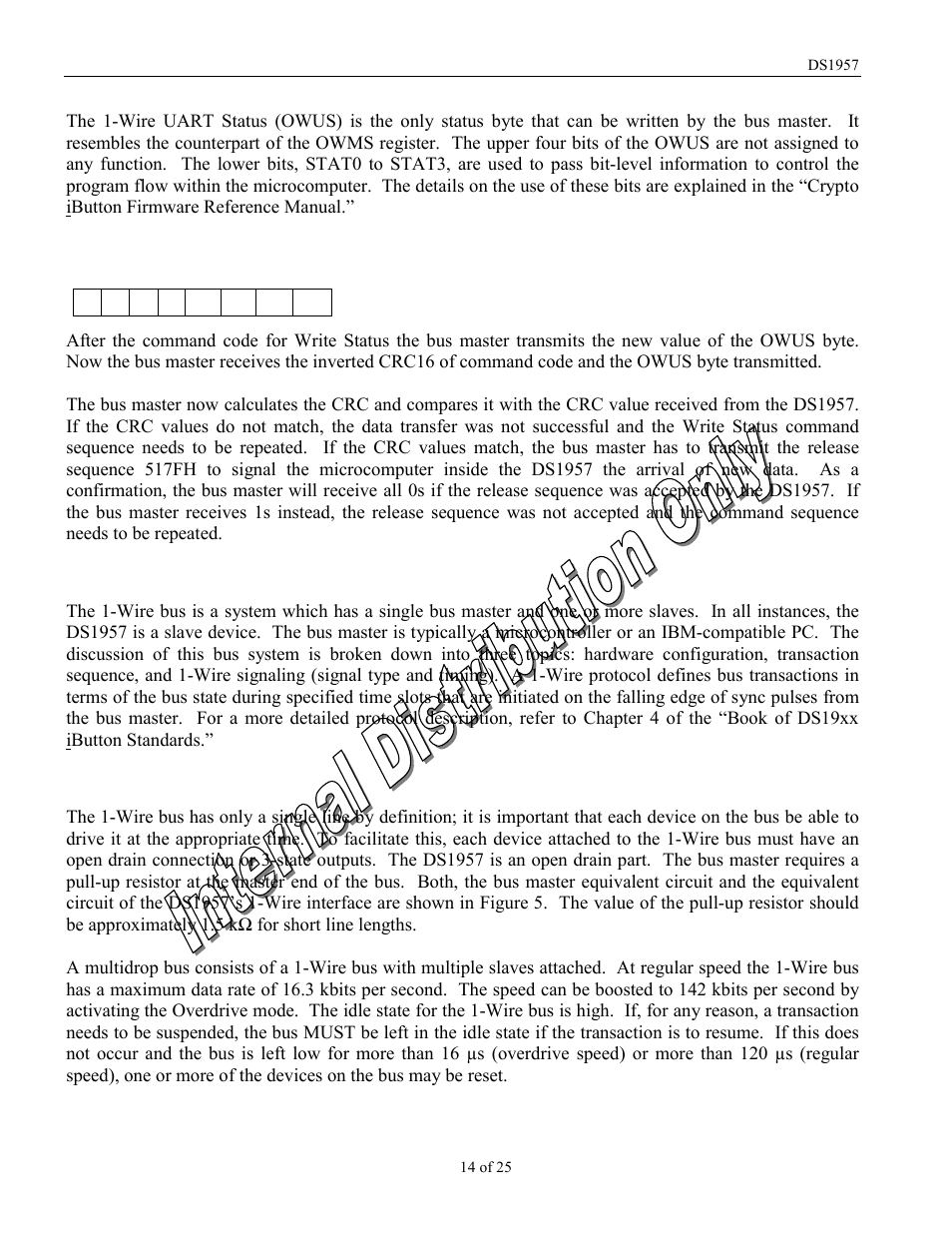 Write status [d2h, Owms register, Wire bus system | Hardware configuration | Rainbow Electronics DS1957 User Manual | Page 14 / 25