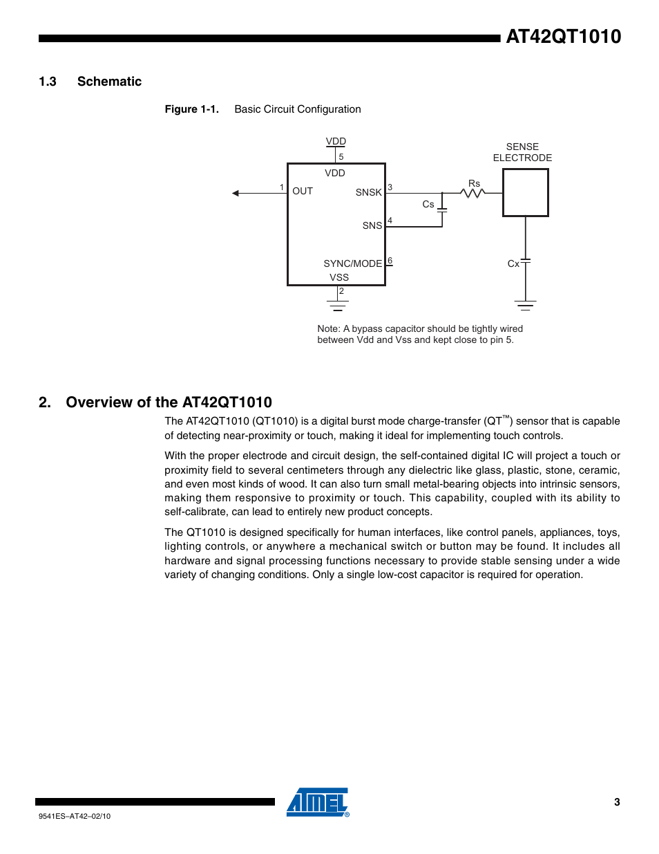 3 schematic, Overview of the at42qt1010 | Rainbow Electronics AT42QT1010 User Manual | Page 3 / 6