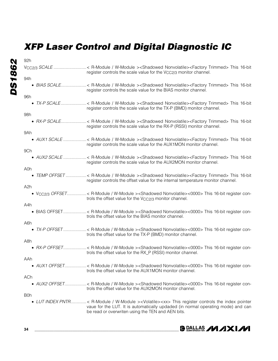 Ds1862 xfp laser control and digital diagnostic ic | Rainbow Electronics DS1862 User Manual | Page 34 / 42