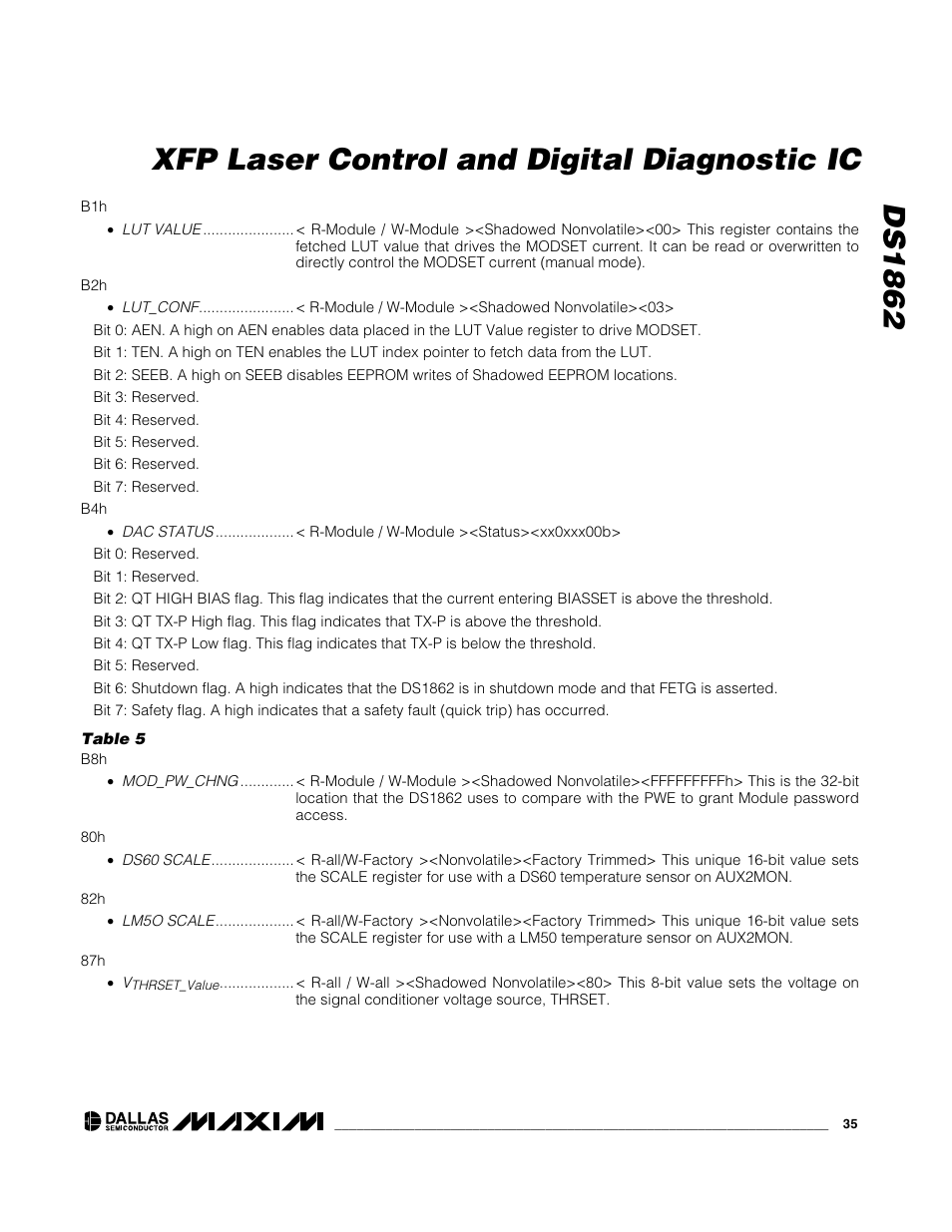 Ds1862 xfp laser control and digital diagnostic ic | Rainbow Electronics DS1862 User Manual | Page 35 / 42