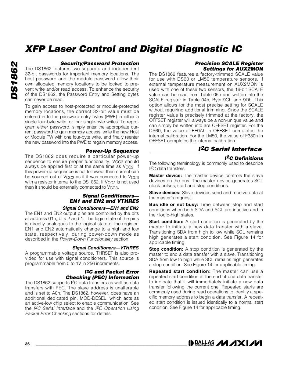 Ds1862 xfp laser control and digital diagnostic ic, C serial interface | Rainbow Electronics DS1862 User Manual | Page 36 / 42