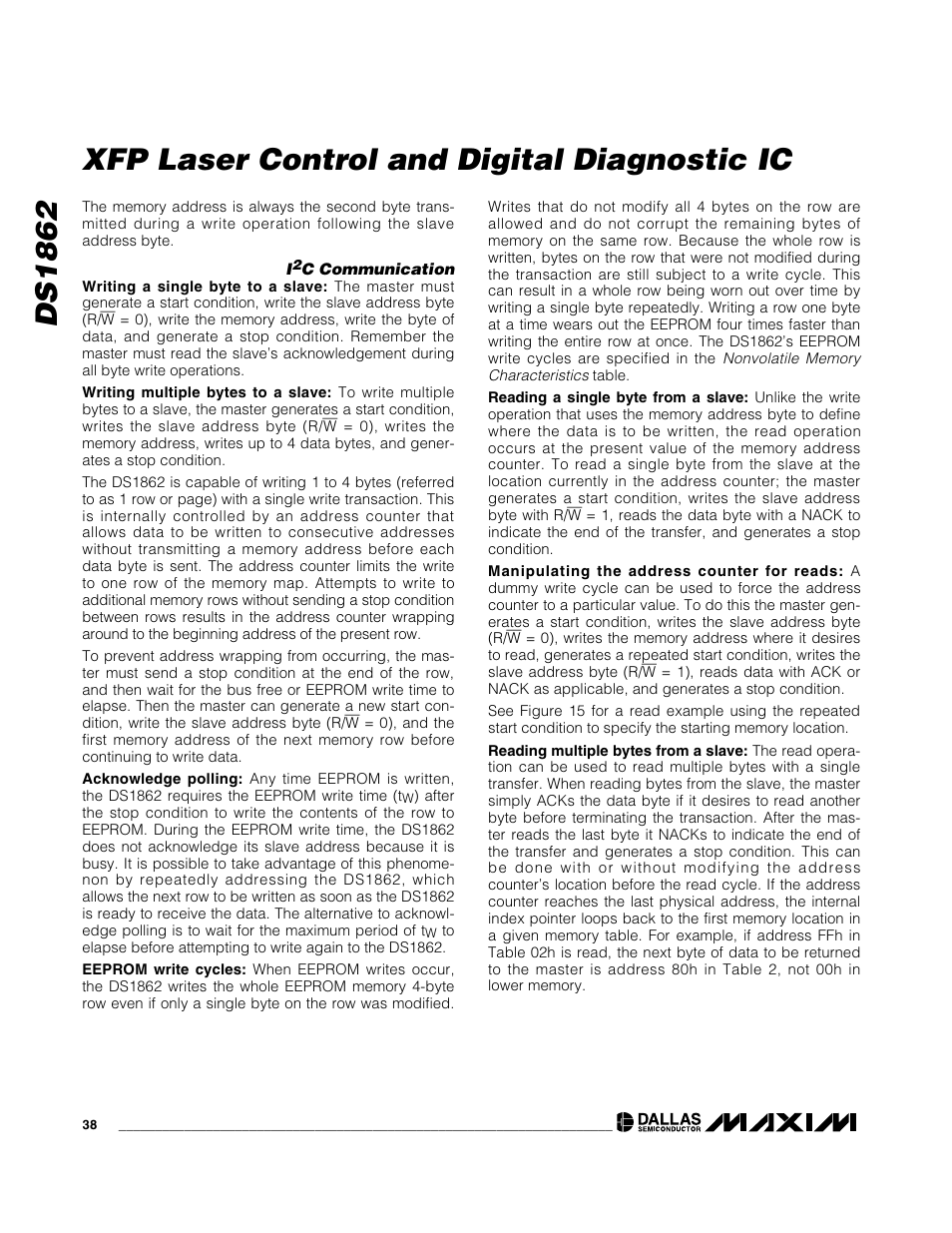 Ds1862 xfp laser control and digital diagnostic ic | Rainbow Electronics DS1862 User Manual | Page 38 / 42