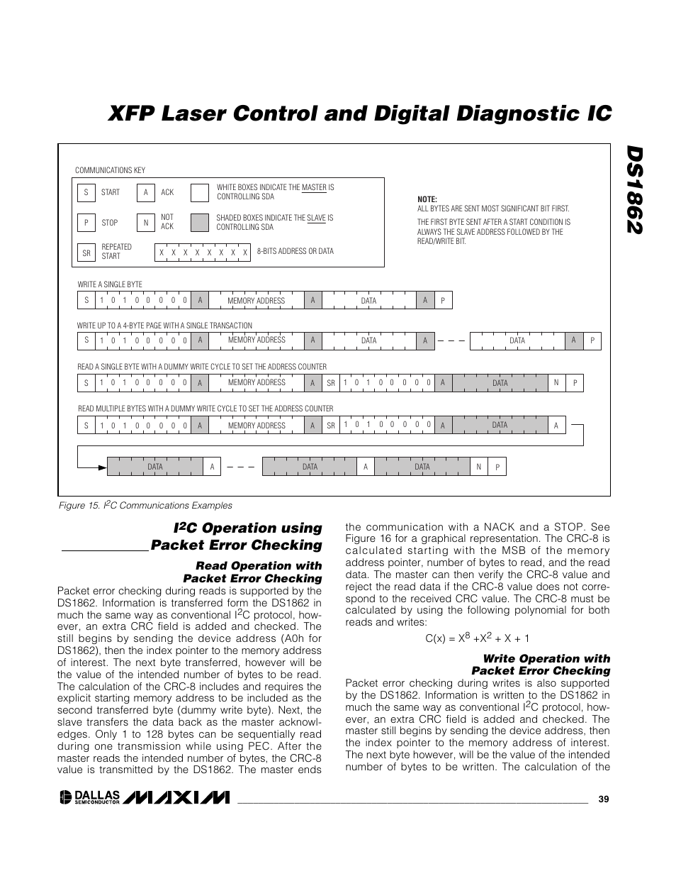 Ds1862 xfp laser control and digital diagnostic ic, C operation using packet error checking | Rainbow Electronics DS1862 User Manual | Page 39 / 42
