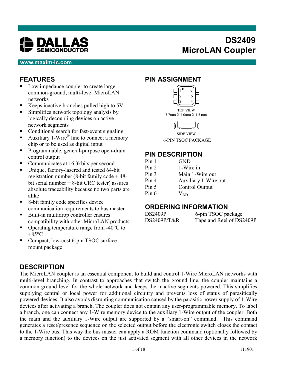 Rainbow Electronics DS2409 User Manual | 18 pages