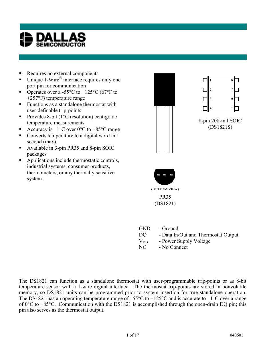 Rainbow Electronics DS1821 User Manual | 17 pages