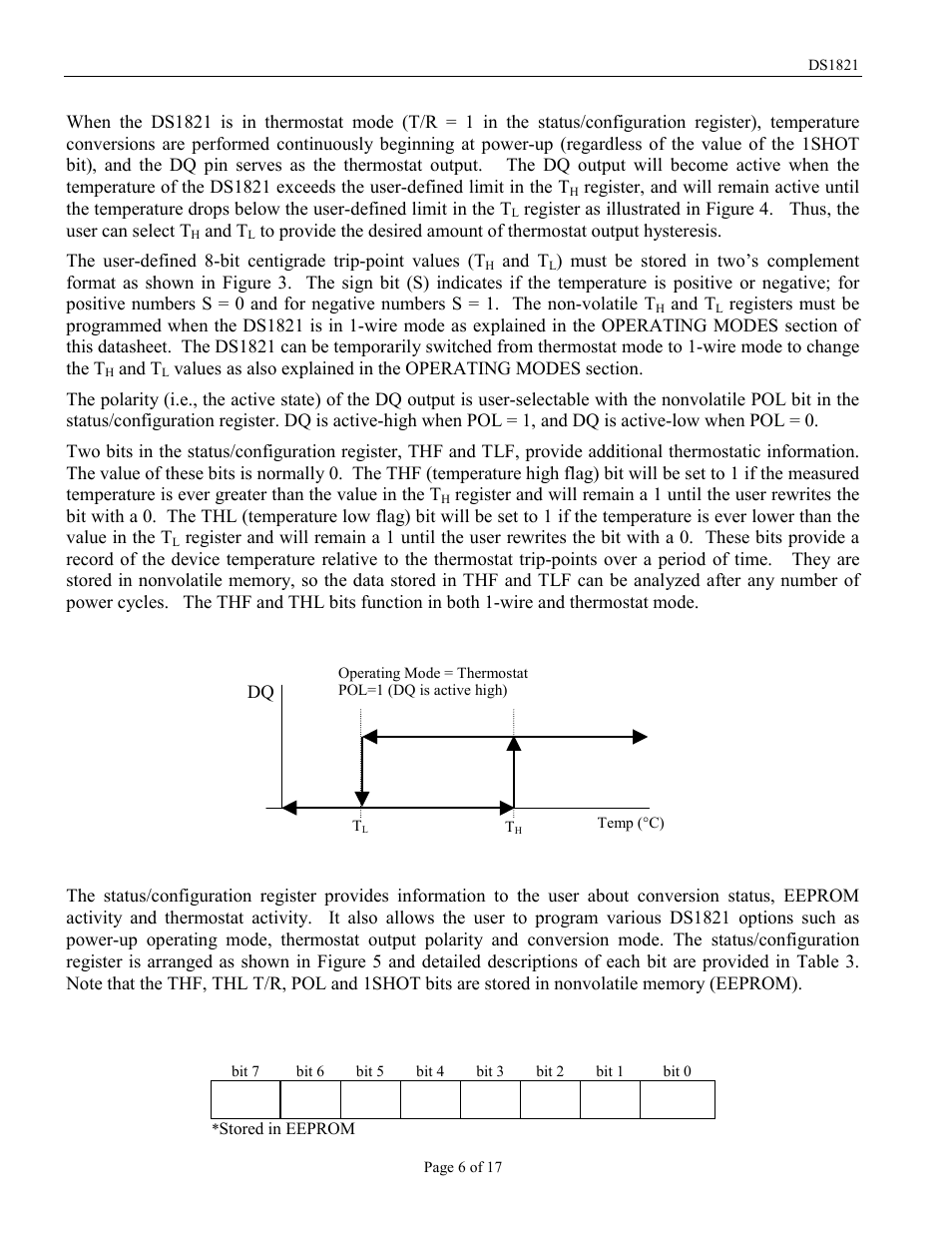 Operation – thermostat, Configuration register figure 5 | Rainbow Electronics DS1821 User Manual | Page 6 / 17