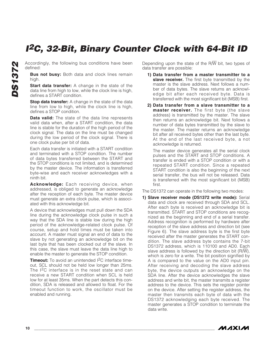 Ds1372, C, 32-bit, binary counter clock with 64-bit id | Rainbow Electronics DS1372 User Manual | Page 10 / 12