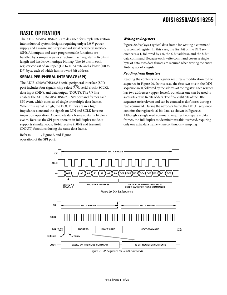 Basic operation, Serial peripheral interface (spi), Writing to registers | Reading from registers | Rainbow Electronics DAB-IMU-C01 User Manual | Page 11 / 20