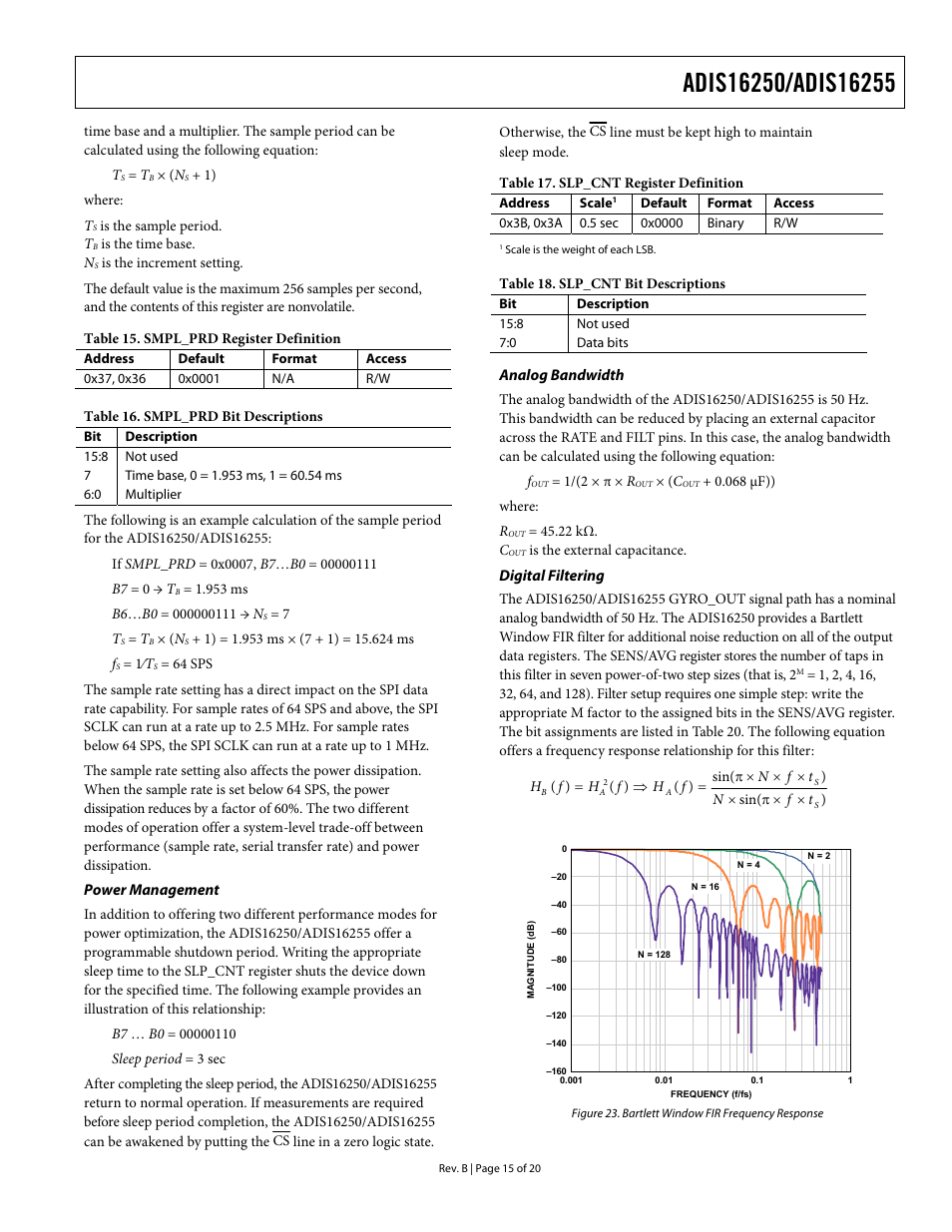 Power management, Analog bandwidth, Digital filtering | Analog bandwidth sec, Table 15, Table 16, Table 17, Table 18 | Rainbow Electronics DAB-IMU-C01 User Manual | Page 15 / 20