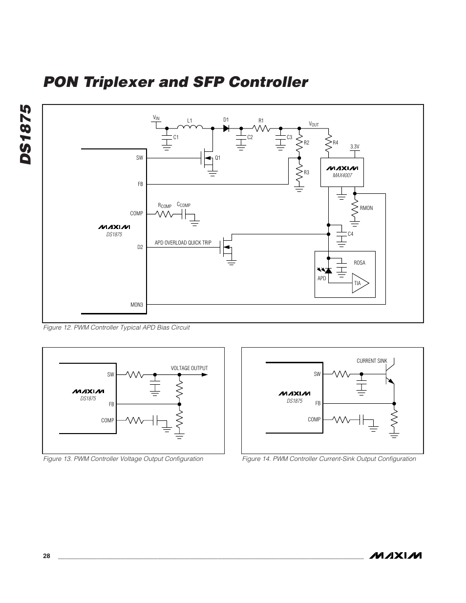 Figure 12. pwm controller typical apd bias circuit, Ds1875 pon triplexer and sfp controller | Rainbow Electronics DS1875 User Manual | Page 28 / 92