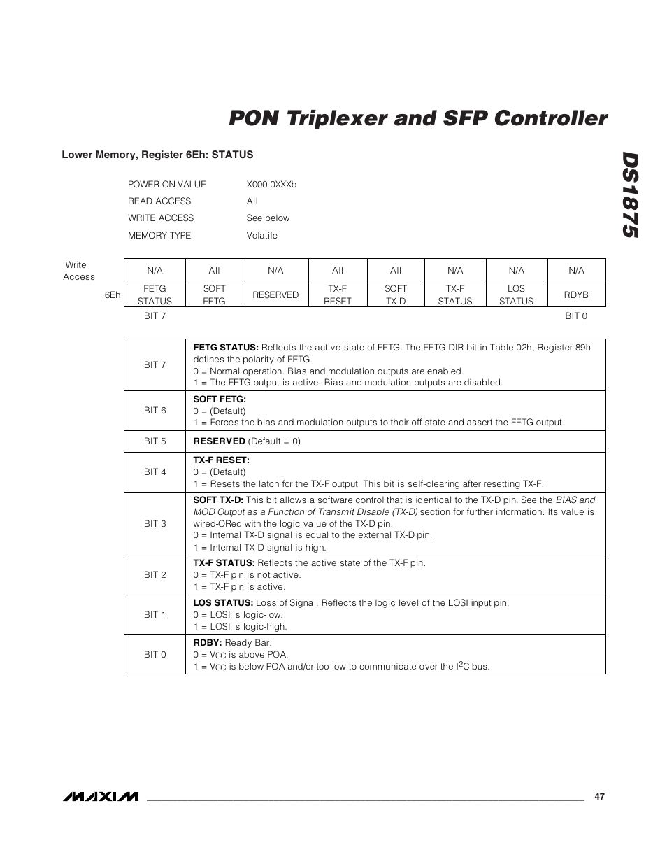 Ds1875, Pon triplexer and sfp controller | Rainbow Electronics DS1875 User Manual | Page 47 / 92