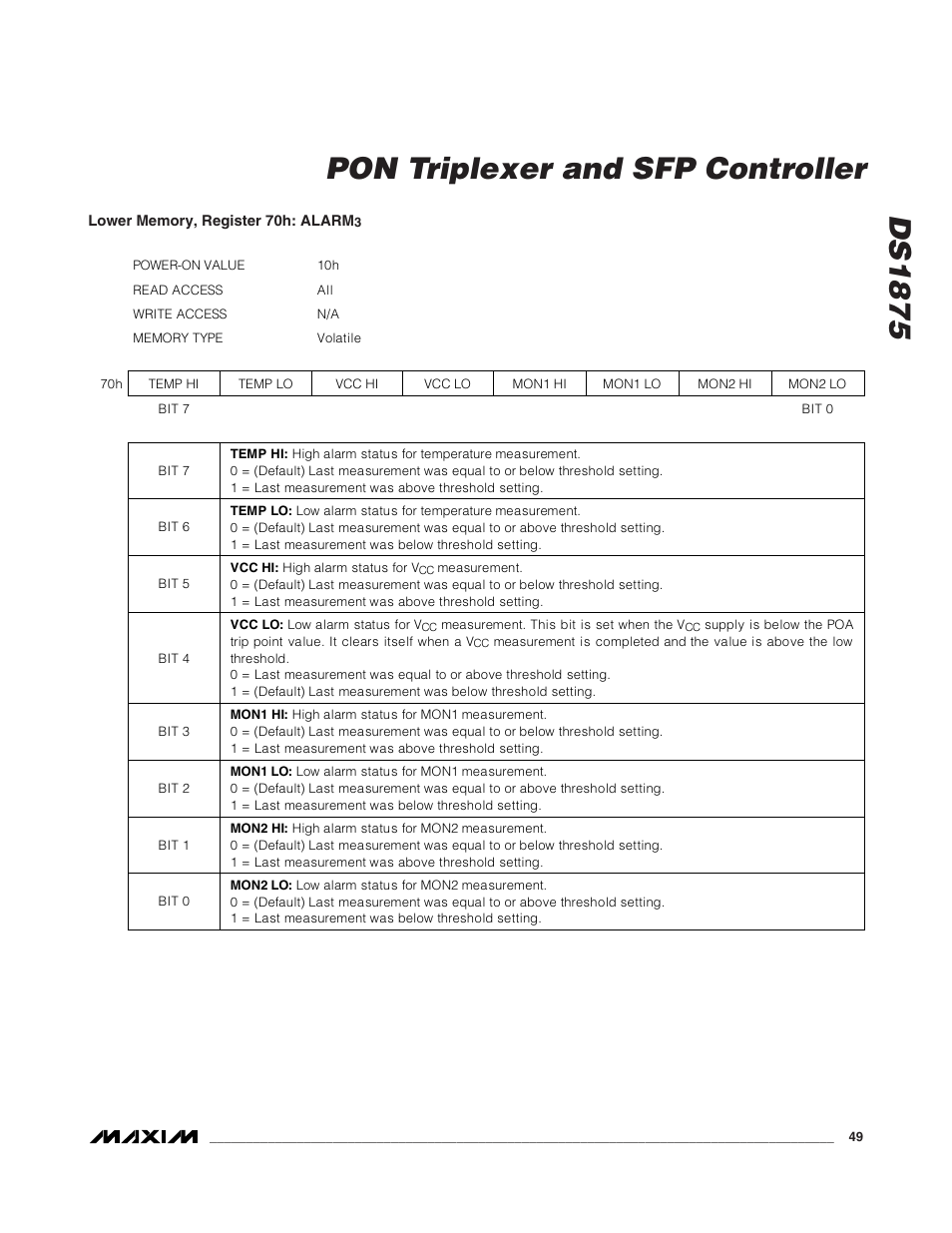 Ds1875, Pon triplexer and sfp controller | Rainbow Electronics DS1875 User Manual | Page 49 / 92