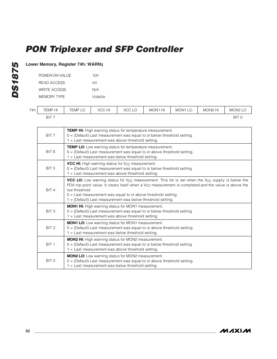 Ds1875 pon triplexer and sfp controller | Rainbow Electronics DS1875 User Manual | Page 52 / 92