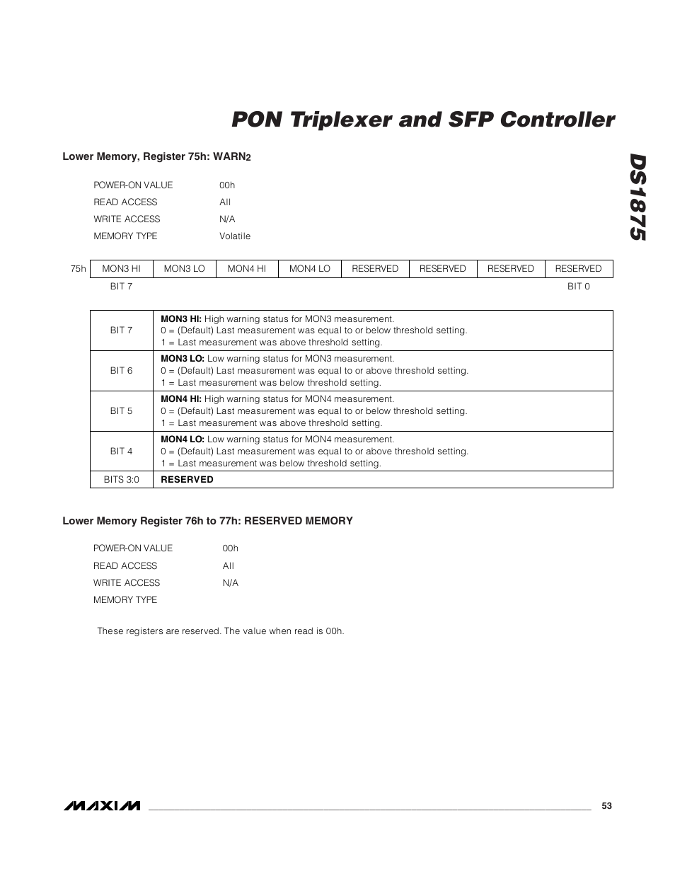 Ds1875, Pon triplexer and sfp controller | Rainbow Electronics DS1875 User Manual | Page 53 / 92