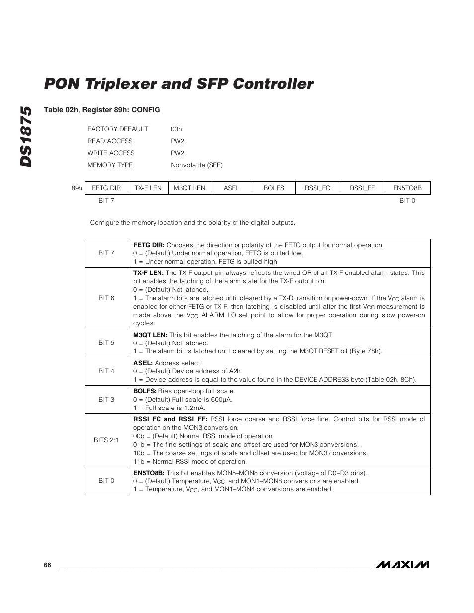 Ds1875 pon triplexer and sfp controller | Rainbow Electronics DS1875 User Manual | Page 66 / 92