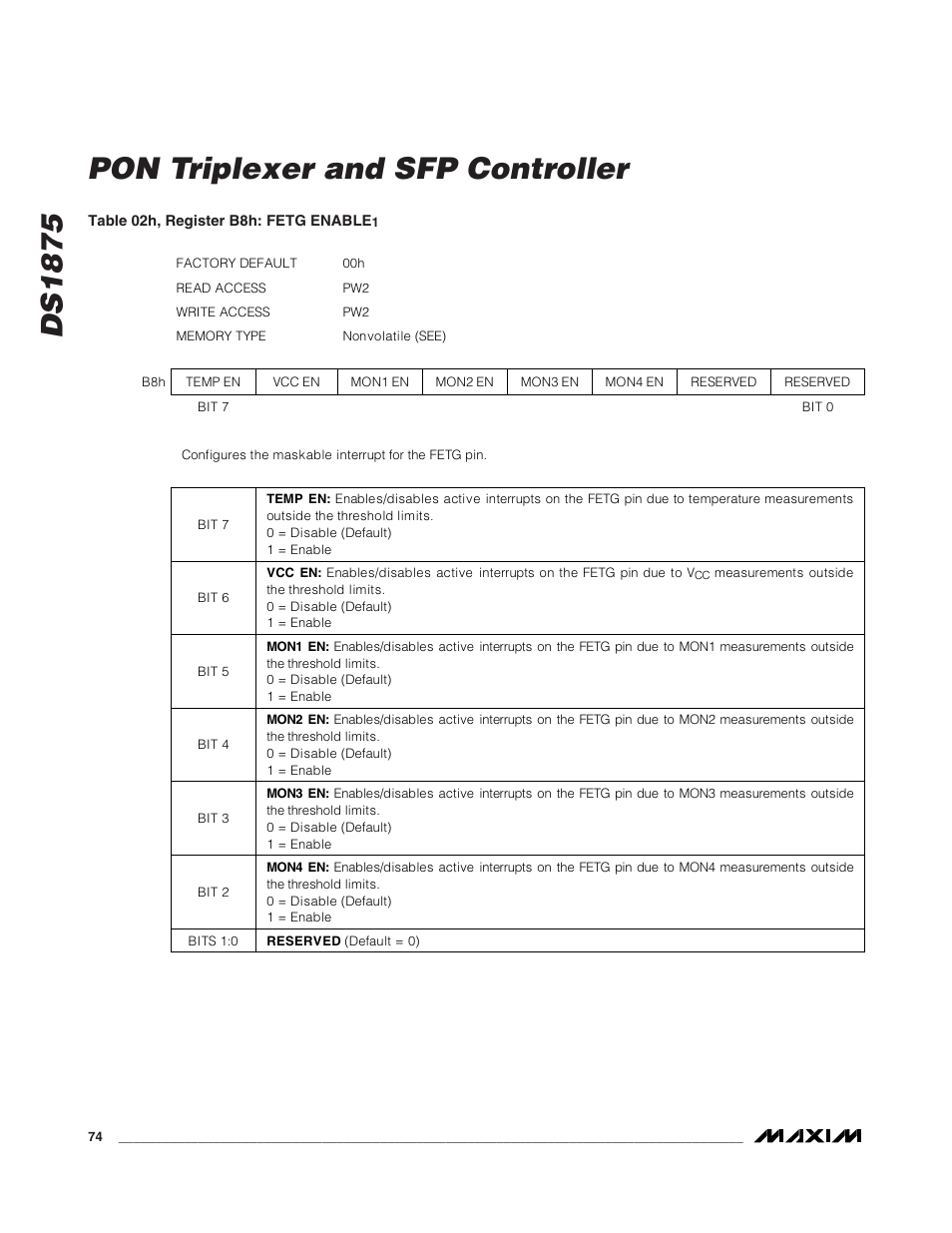 Ds1875 pon triplexer and sfp controller | Rainbow Electronics DS1875 User Manual | Page 74 / 92