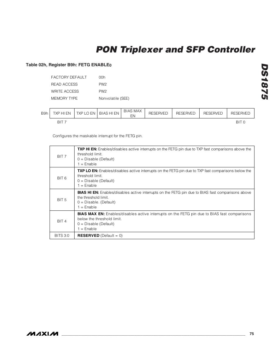 Ds1875, Pon triplexer and sfp controller | Rainbow Electronics DS1875 User Manual | Page 75 / 92
