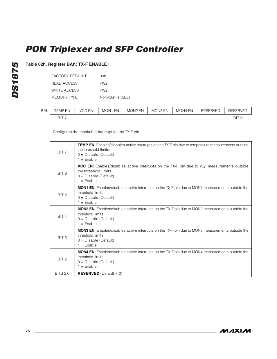 Ds1875 pon triplexer and sfp controller | Rainbow Electronics DS1875 User Manual | Page 76 / 92