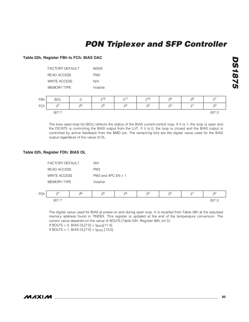 Ds1875, Pon triplexer and sfp controller | Rainbow Electronics DS1875 User Manual | Page 85 / 92