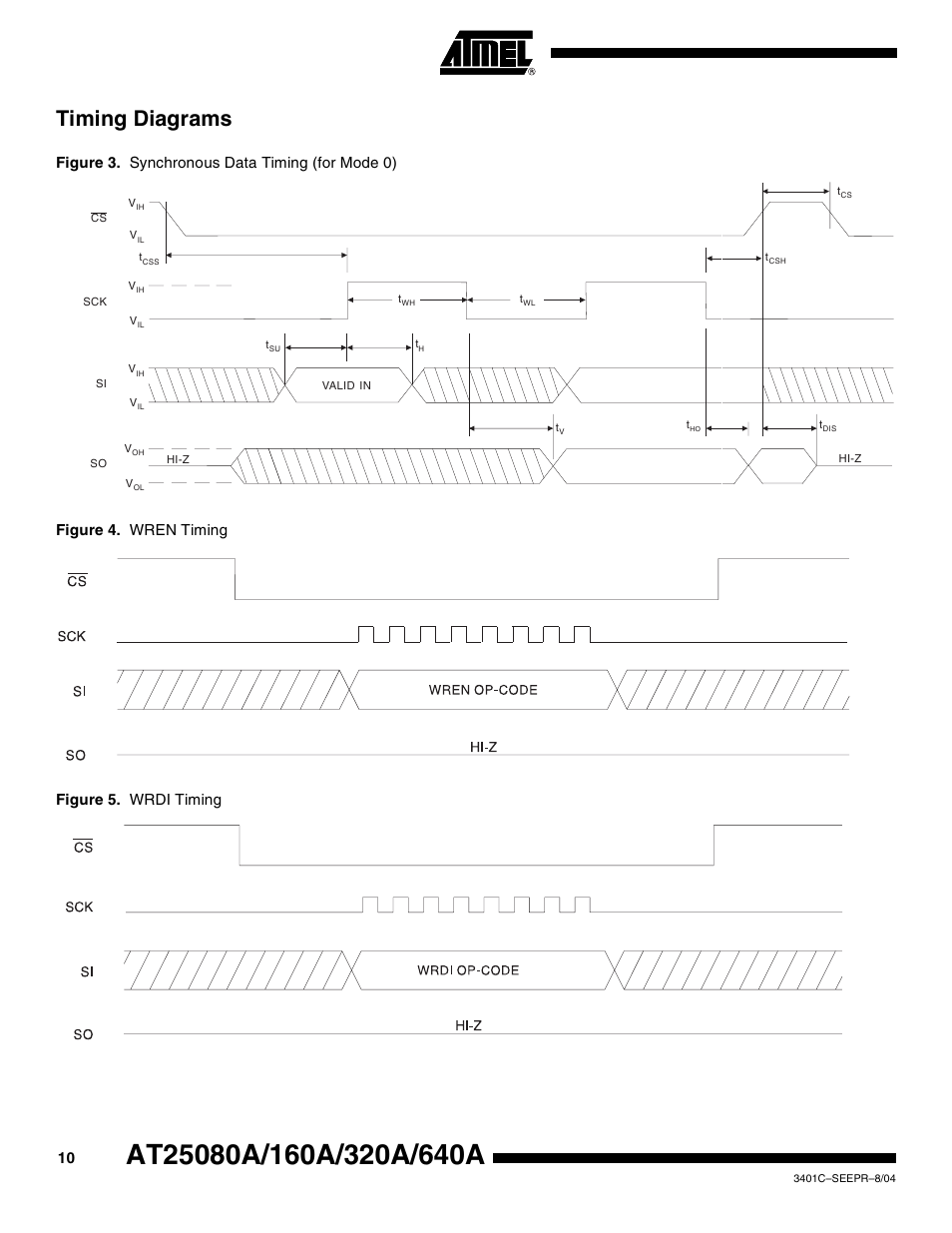 Timing diagrams | Rainbow Electronics AT25640A User Manual | Page 10 / 19