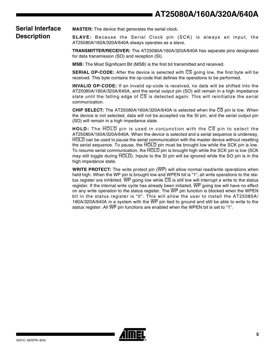 Serial interface description | Rainbow Electronics AT25640A User Manual | Page 5 / 19