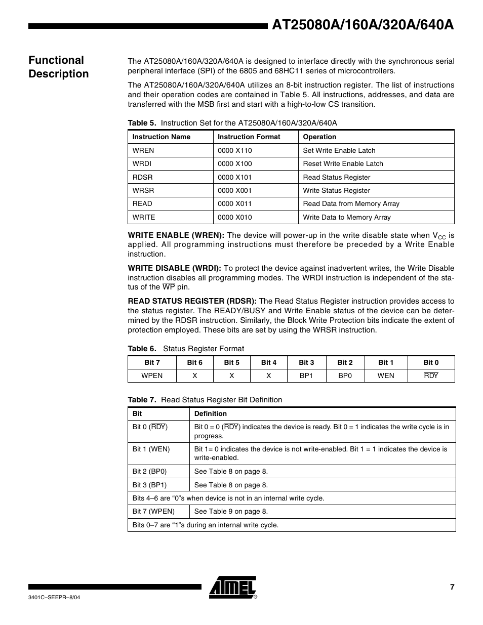 Functional description | Rainbow Electronics AT25640A User Manual | Page 7 / 19
