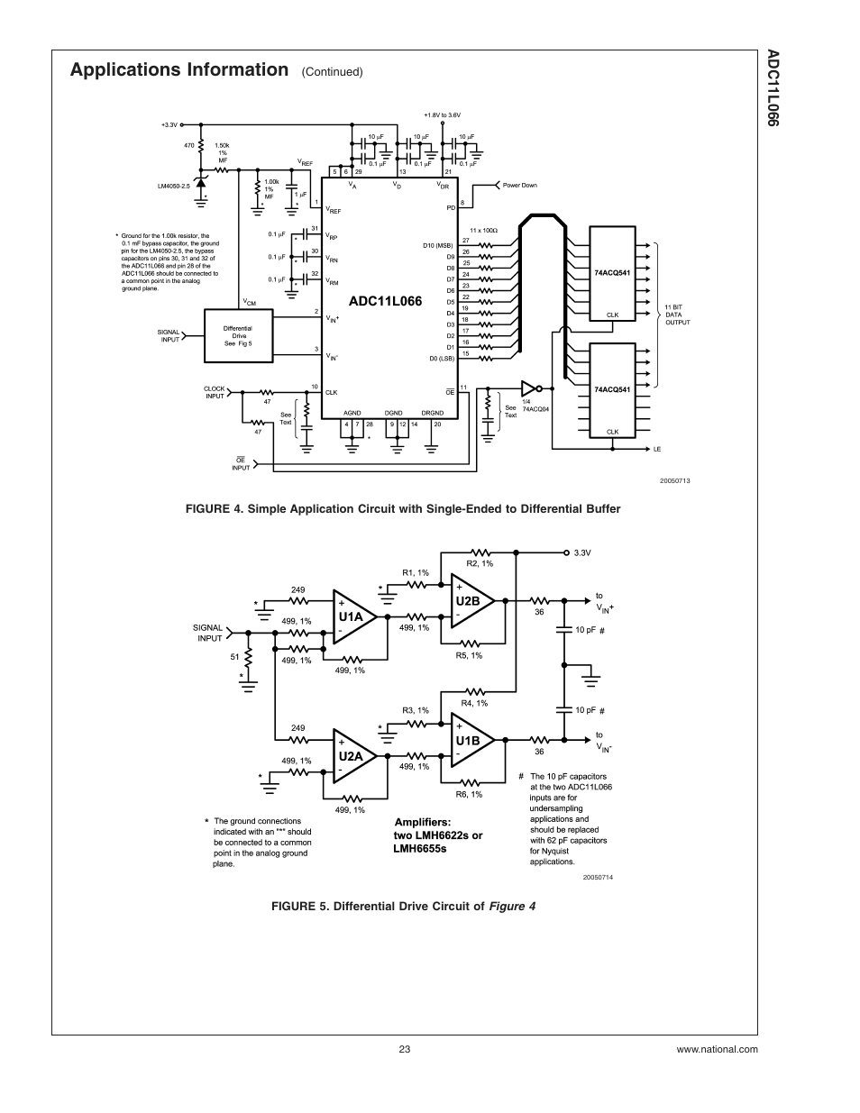 Figure 5. differential drive circuit of, Figure 4, Figure 5 | Applications information | Rainbow Electronics ADC11L066 User Manual | Page 23 / 27