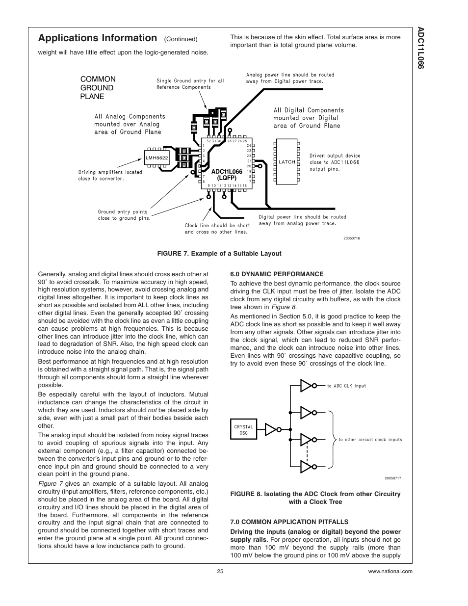 Figure 7. example of a suitable layout, 0 dynamic performance, 0 common application pitfalls | Applications information | Rainbow Electronics ADC11L066 User Manual | Page 25 / 27