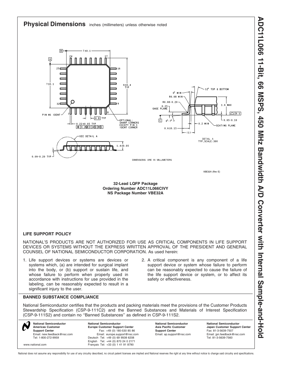 Physical dimensions | Rainbow Electronics ADC11L066 User Manual | Page 27 / 27