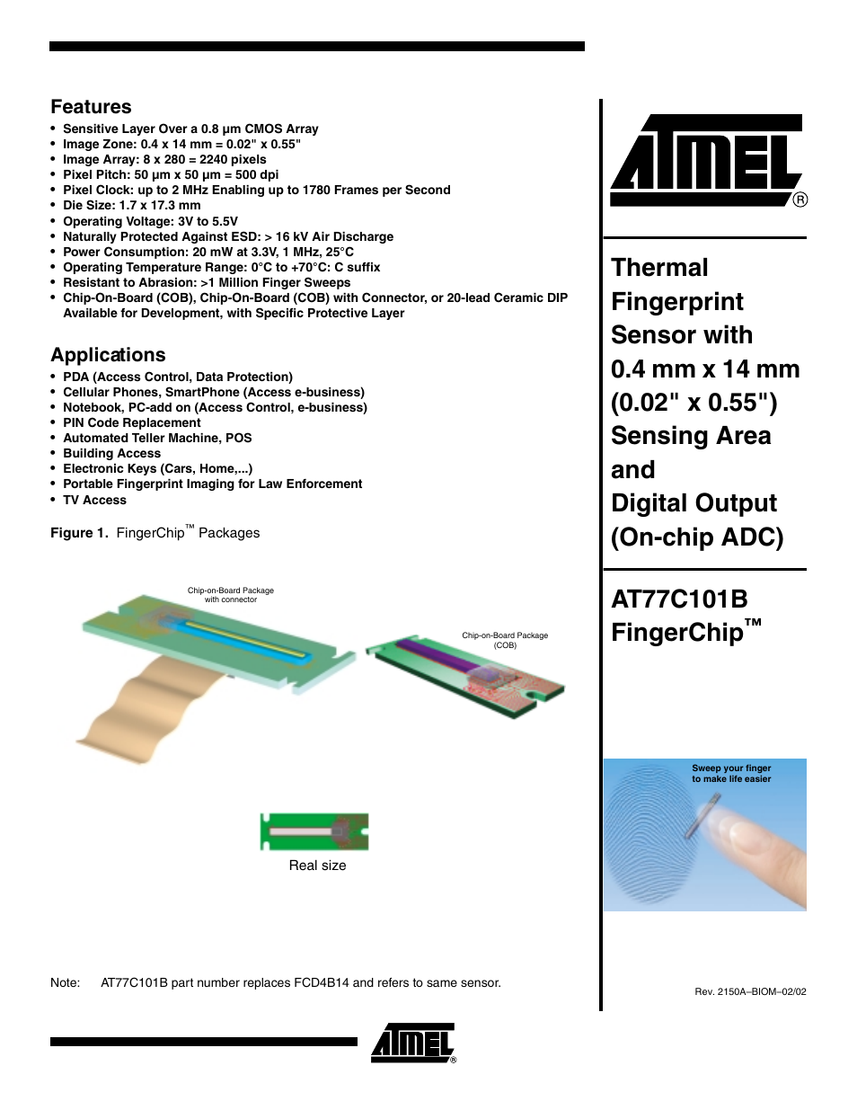 Rainbow Electronics AT77C101B FingerChip™ User Manual | 23 pages