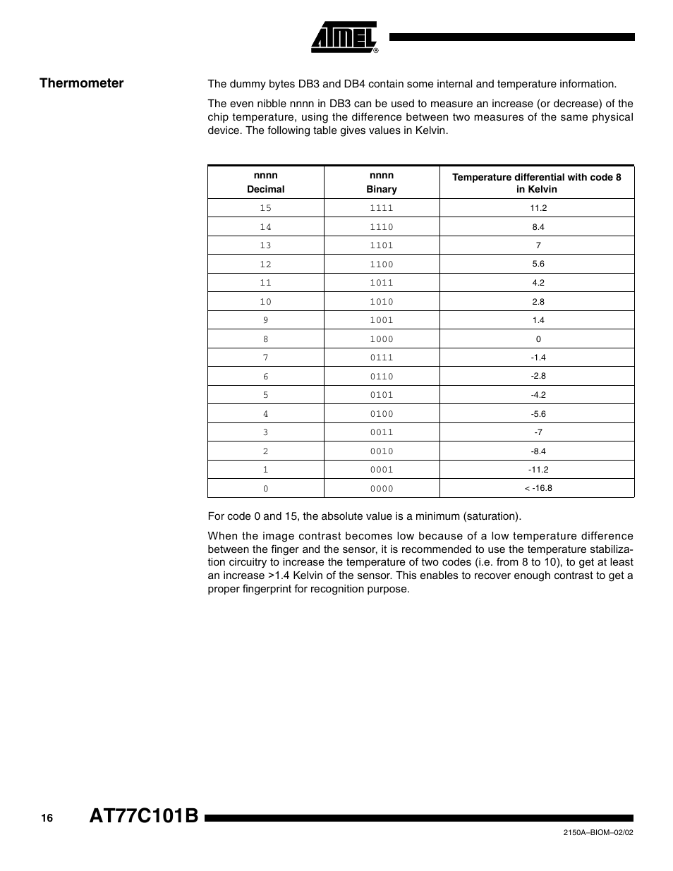 Thermometer | Rainbow Electronics AT77C101B FingerChip™ User Manual | Page 16 / 23