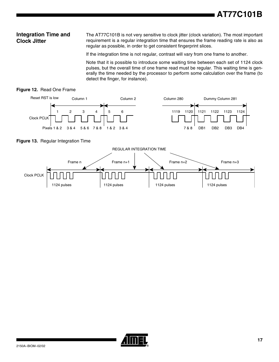 Integration time and clock jitter | Rainbow Electronics AT77C101B FingerChip™ User Manual | Page 17 / 23