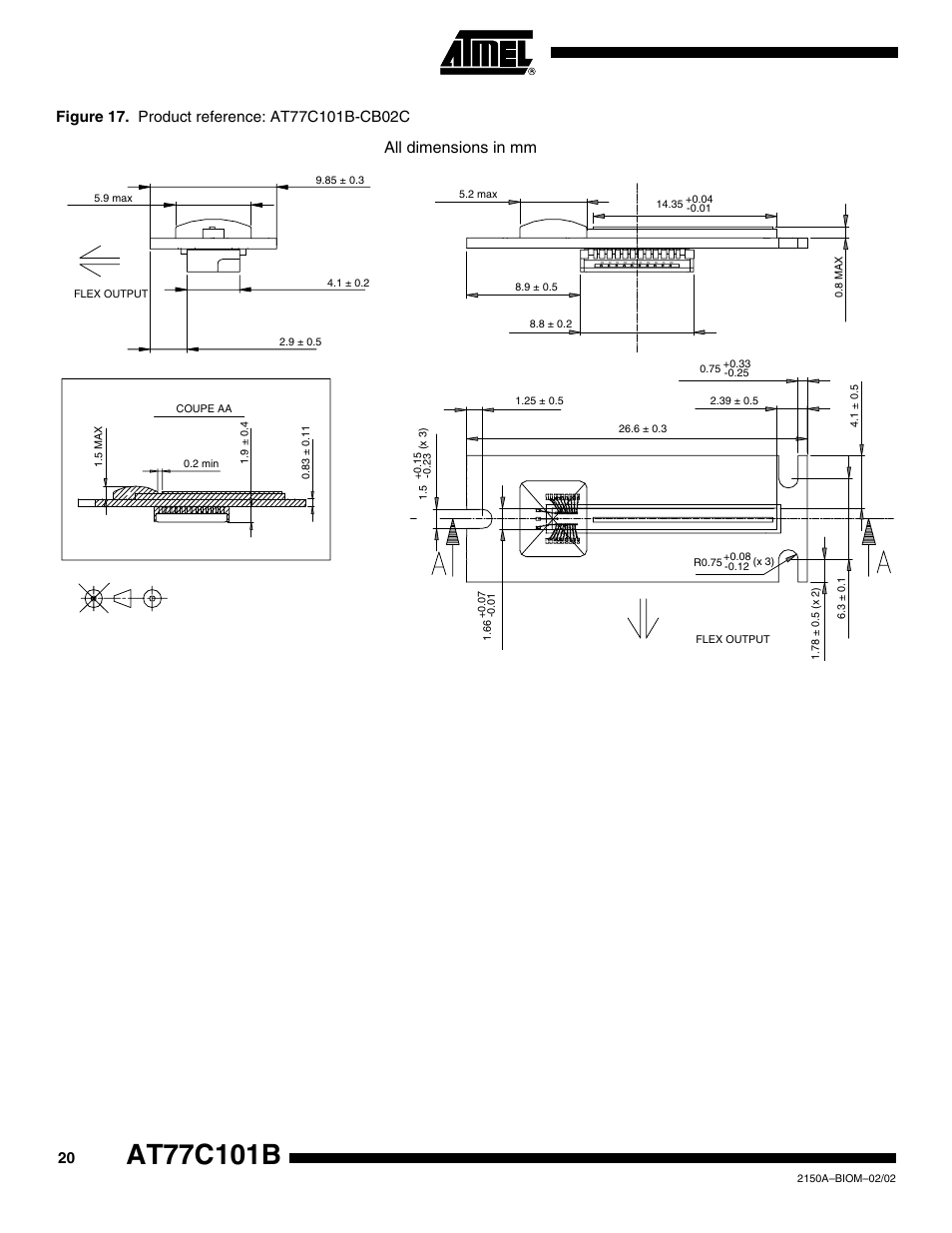 All dimensions in mm | Rainbow Electronics AT77C101B FingerChip™ User Manual | Page 20 / 23