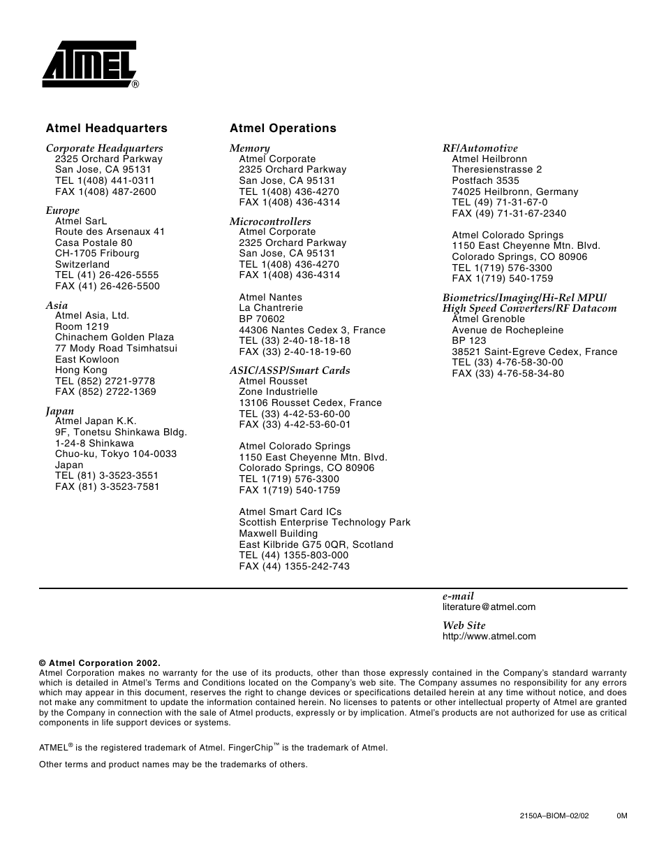 Rainbow Electronics AT77C101B FingerChip™ User Manual | Page 23 / 23