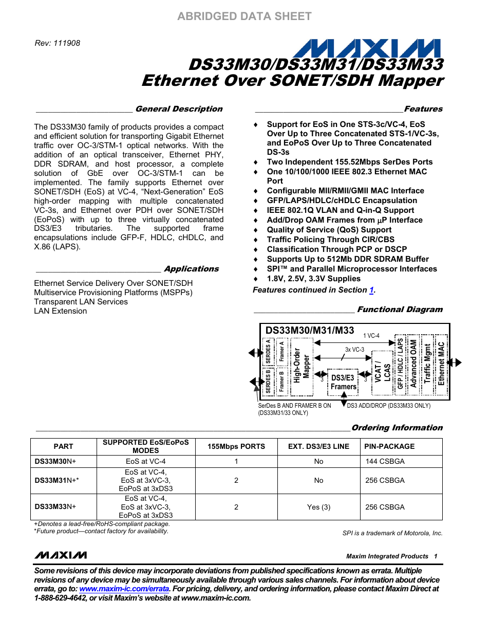Rainbow Electronics DS33M33 User Manual | 20 pages