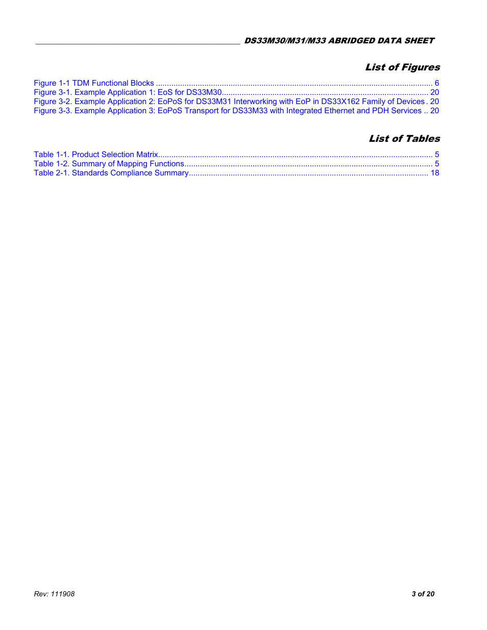 List of figures, List of tables | Rainbow Electronics DS33M33 User Manual | Page 3 / 20