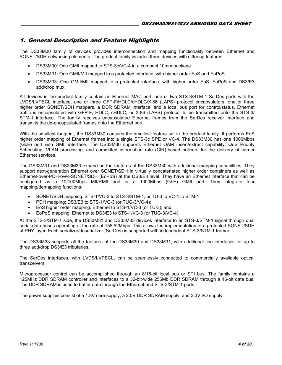General description and feature highlights | Rainbow Electronics DS33M33 User Manual | Page 4 / 20