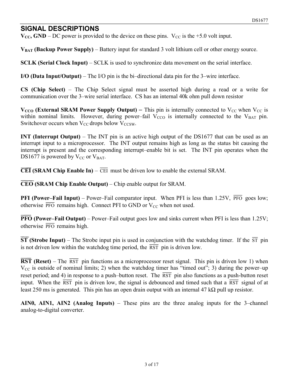 Signal descriptions | Rainbow Electronics DS1677 User Manual | Page 3 / 17