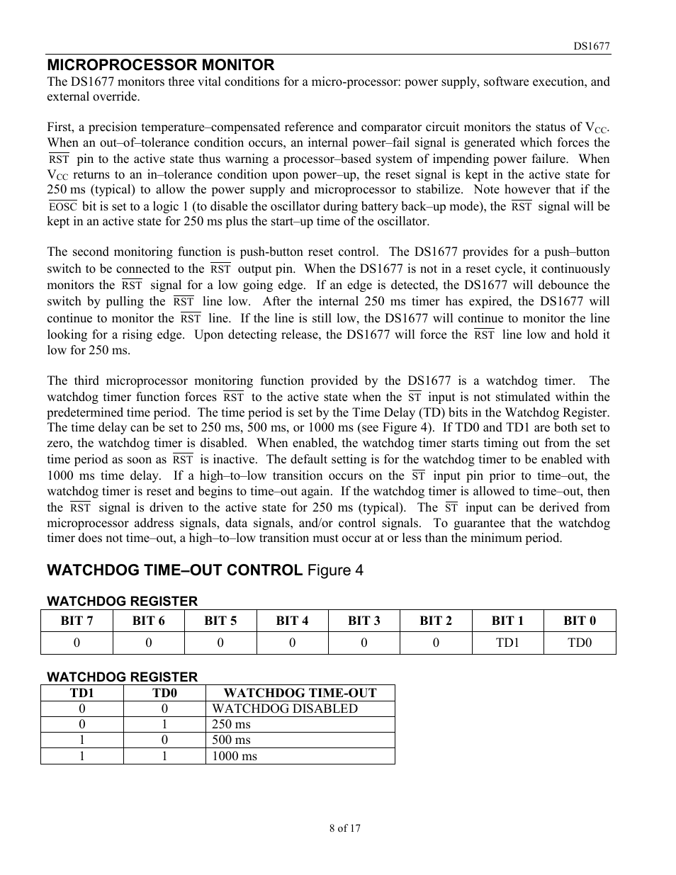 Microprocessor monitor, Watchdog time–out control figure 4 | Rainbow Electronics DS1677 User Manual | Page 8 / 17