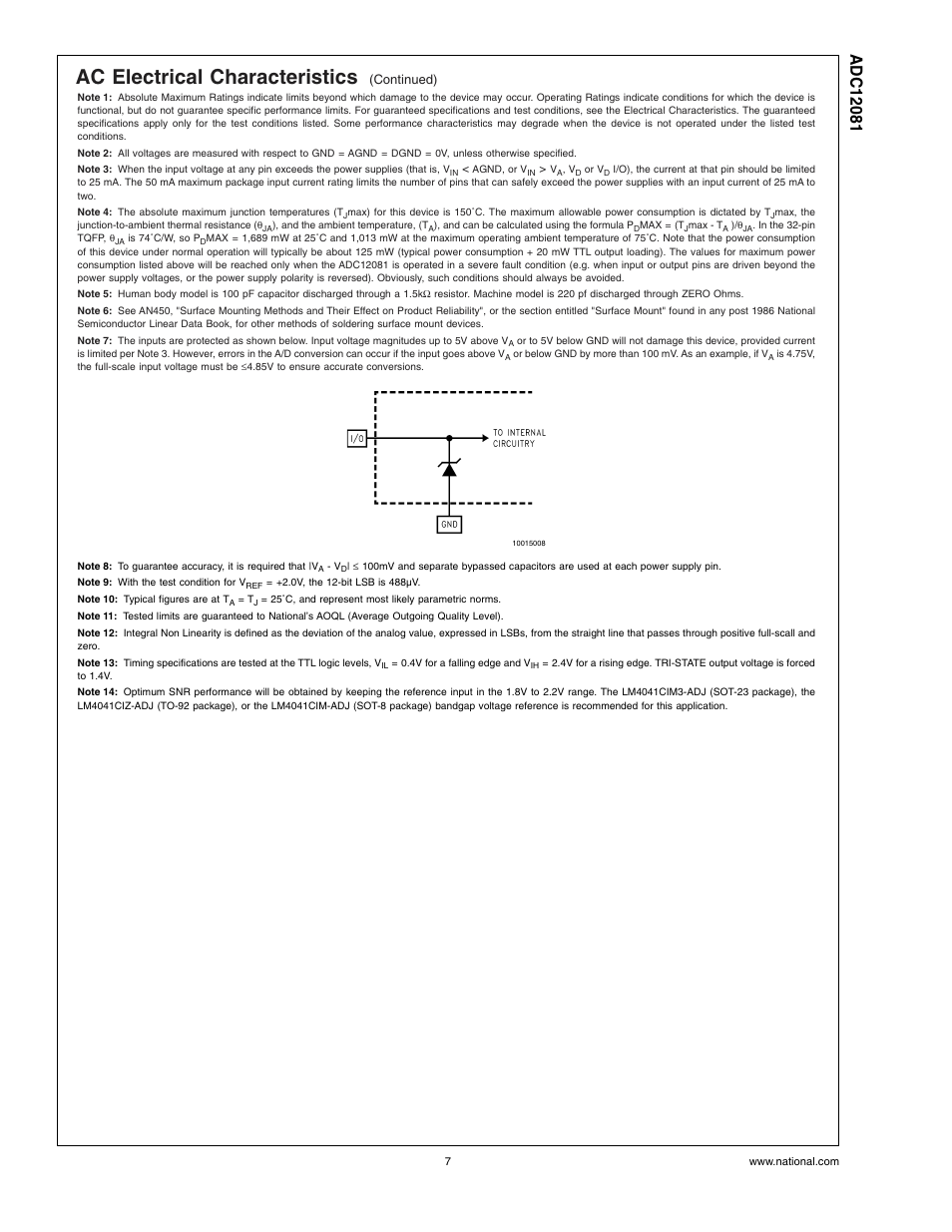 Note 3), Note 4), Sec.(note 6) | Note 9), Note, Note 7) (note 8), Note 10), Ac electrical characteristics | Rainbow Electronics ADC12081 User Manual | Page 7 / 17