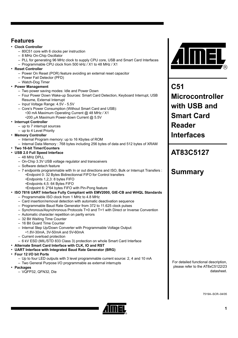 Rainbow Electronics AT83C5127 User Manual | 9 pages