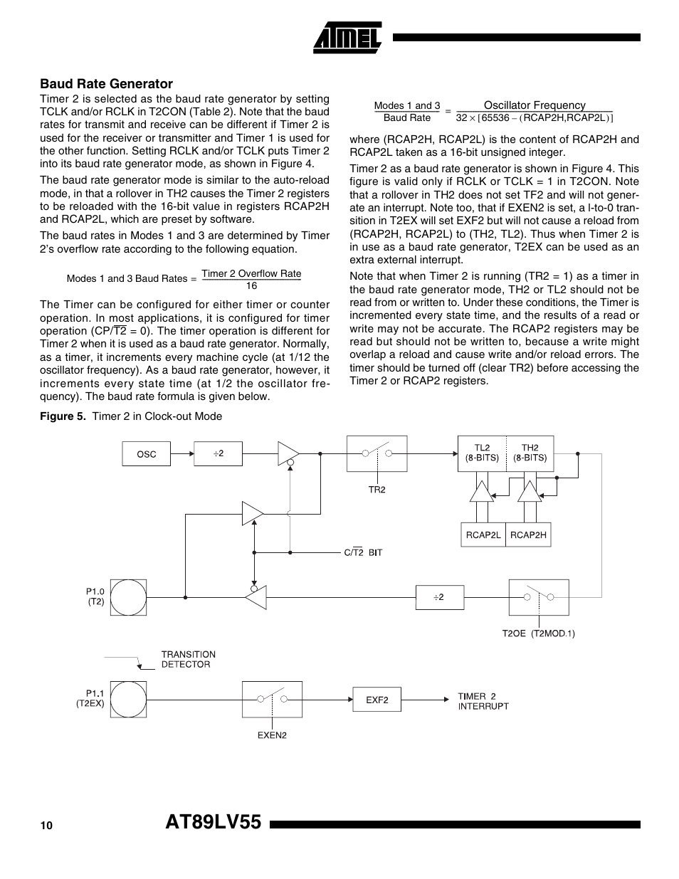 Baud rate generator, At89lv55 | Rainbow Electronics AT89LV55 User Manual | Page 10 / 24