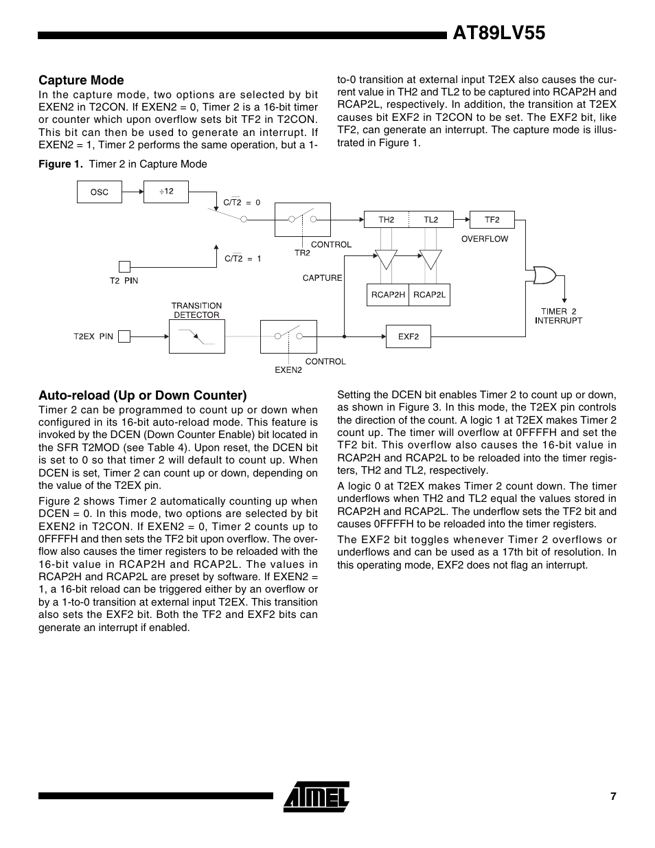 Capture mode, Auto-reload (up or down counter), At89lv55 | Rainbow Electronics AT89LV55 User Manual | Page 7 / 24
