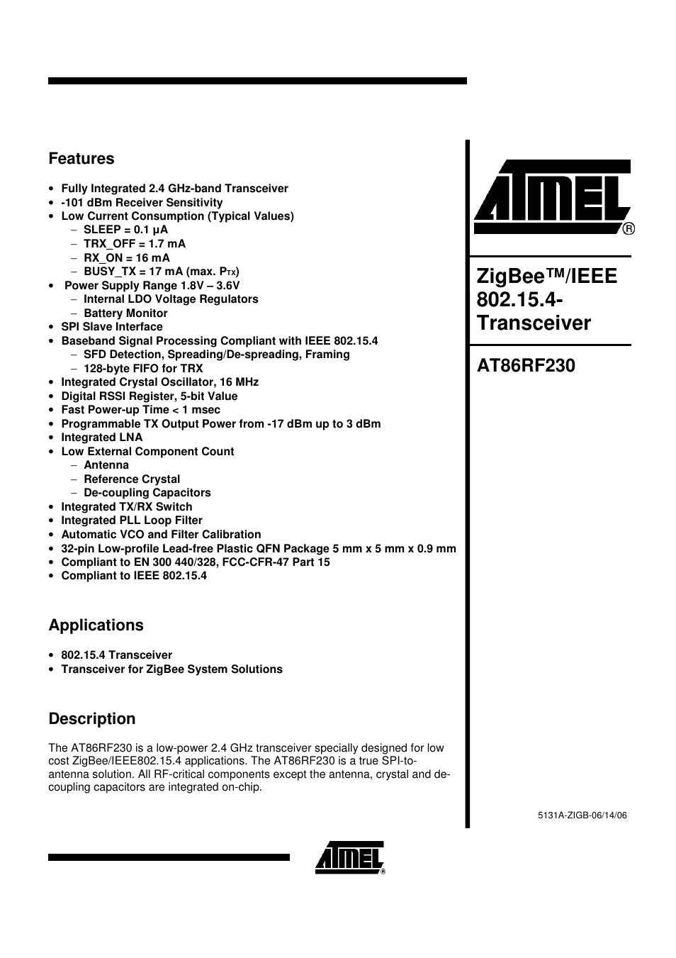 Rainbow Electronics AT86RF230 User Manual | 50 pages