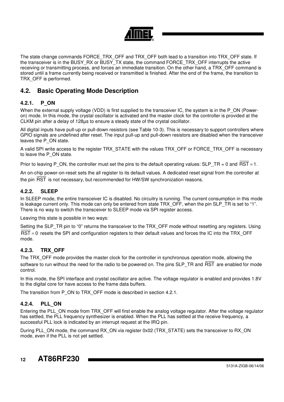 Basic operating mode description | Rainbow Electronics AT86RF230 User Manual | Page 12 / 50