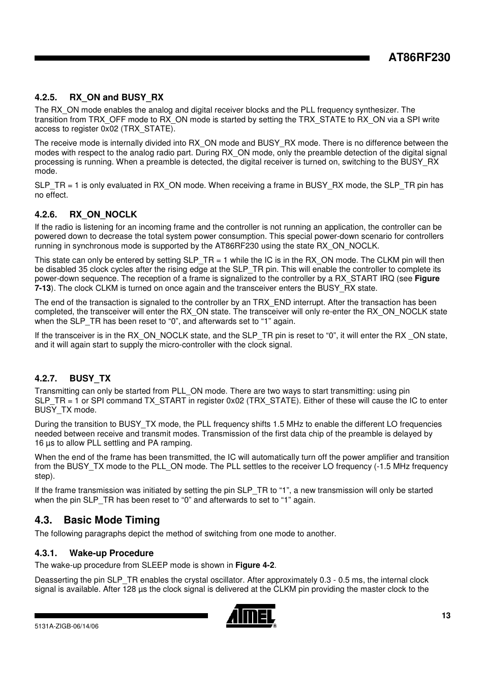 Basic mode timing | Rainbow Electronics AT86RF230 User Manual | Page 13 / 50