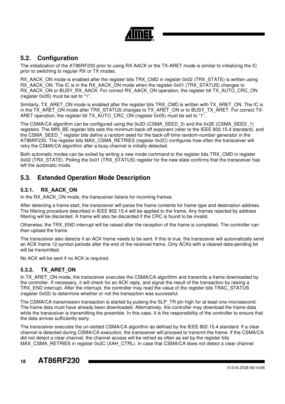 Configuration, Extended operation mode description | Rainbow Electronics AT86RF230 User Manual | Page 18 / 50