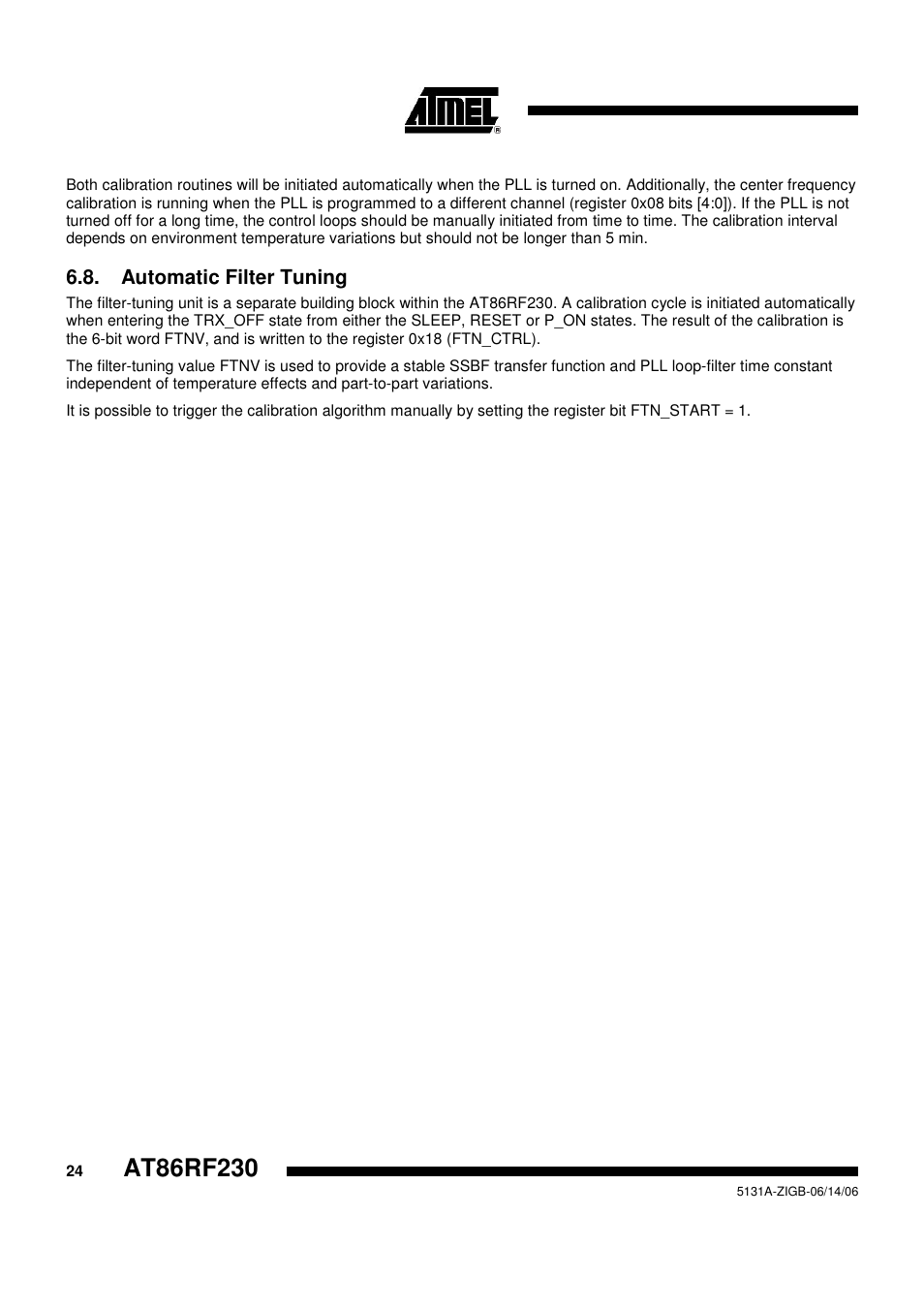 Automatic filter tuning | Rainbow Electronics AT86RF230 User Manual | Page 24 / 50