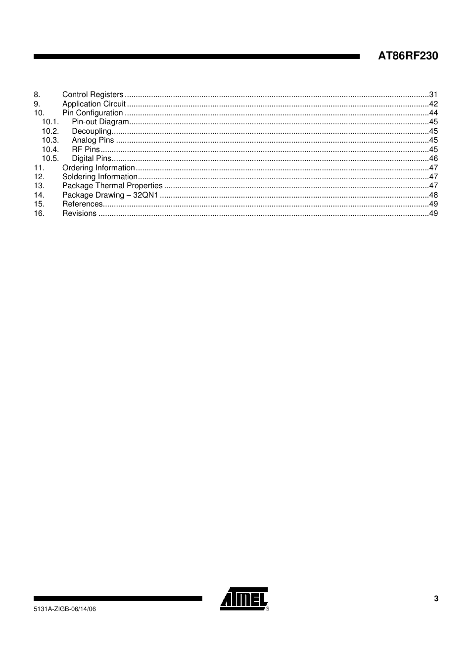 Rainbow Electronics AT86RF230 User Manual | Page 3 / 50