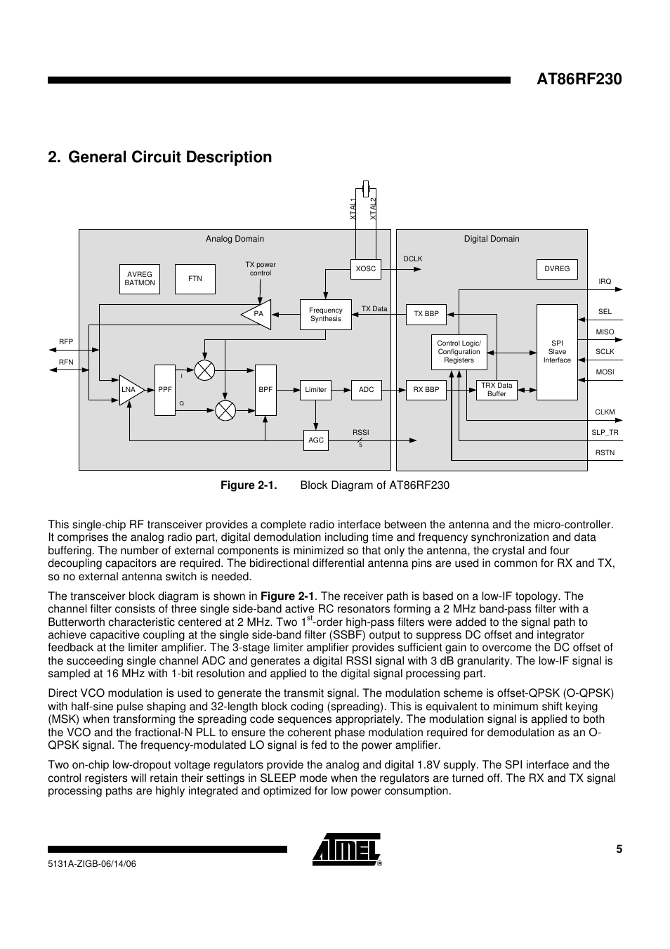 General circuit description | Rainbow Electronics AT86RF230 User Manual | Page 5 / 50